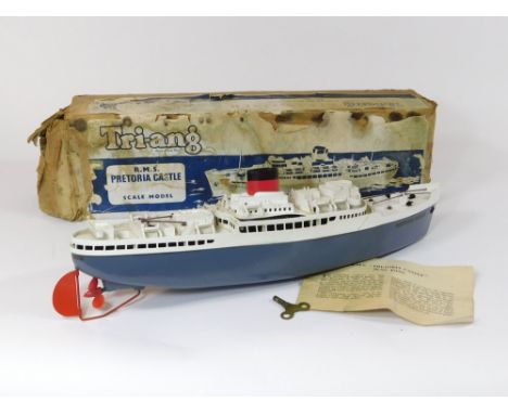 TRI-ANG PRETORIA CASTLE. A Tri-ang clockwork scale model of R.M.S. Pretoria Castle in precision moulded plastic & metal. Leng