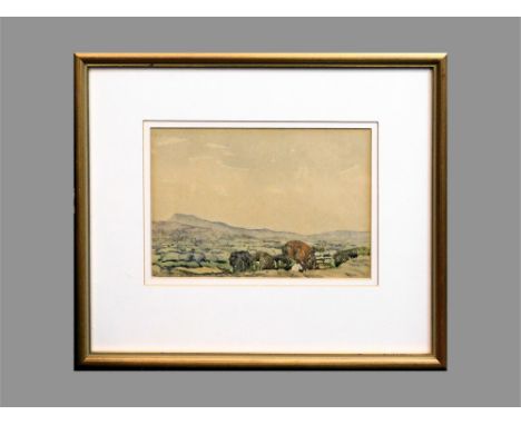 S. J. LAMORNA BIRCH. Landscape sketch. Watercolour. Tony Sanders Gallery label to reverse. Signed. 13 x 19cm.  Please note th