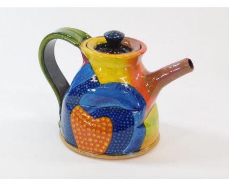 JOHN POLLEX. A painted slipware teapot by John Pollex. Impressed mark. Height 16cm.  Please note that all items in this aucti