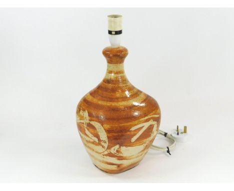 TREMAEN POTTERY. A Tremaen Pottery, Newlyn lamp base. Height excl. fitting 33cm.  Please note that all items in this auction 