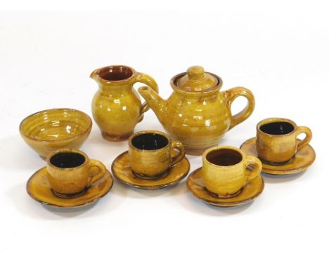 CLIVE BOWEN. An eleven piece, child's, miniature tea set by Clive Bowen. Teapot width 15cm. A unique, 'one off' set, purchase