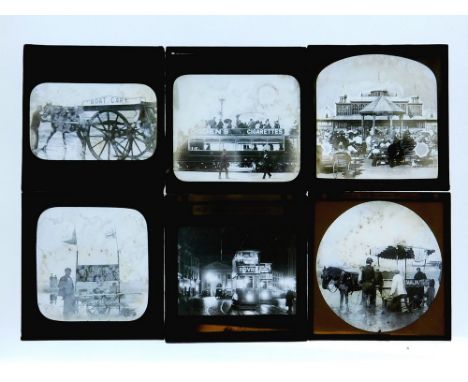 LANTERN SLIDES. BLACKPOOL & PLYMOUTH. Twenty-two, early 20th century, real photograph, glass lantern slides of views of Black