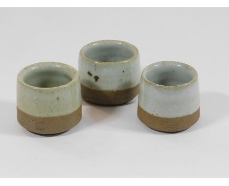 LEACH POTTERY. Three Leach Pottery repeat ware egg cups. Pottery mark.  Please note that all items in this auction are previo