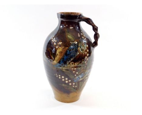 BRANNAM. A C. H. Brannam fish decorated pitcher. Signed, dated 1890, William Baron decorator's mark. Height 32cm.  Please not