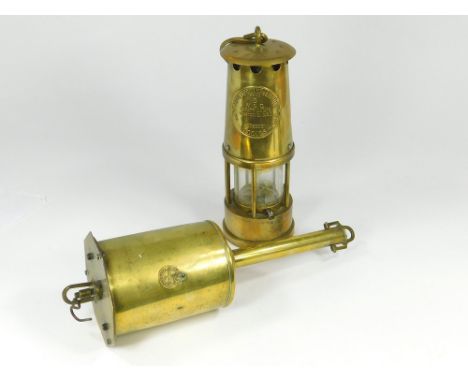 SPIT JACK ETC. A Salters clockwork spit jack & a safety lamp by the Protector Lamp & Lighting Co. Ltd, Eccles.  Please note t