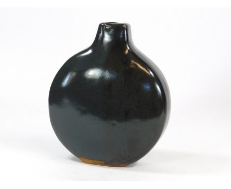 JANET LEACH. A c1970's Janet Leach circular flask shape vase. Impressed personal & Leach Pottery marks. Height 20cm. Provenan