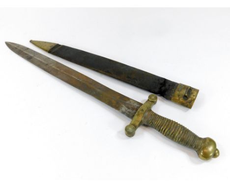 FRENCH SHORT SWORD. An 1831 pattern French artillery short gladius sword & scabbard. Stamped maker's mark 'JEAN' & issue numb