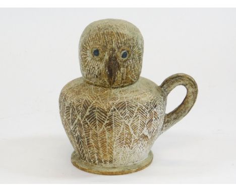 MICHELLE COWMEADOW. A Michelle Cowmeadow stoneware lidded owl pitcher. Initialled to base Height 20cm.  Please note that all 