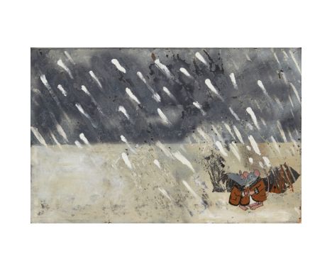 JOHN BURNINGHAM (B. 1936)  'TRUBLOFF': THEN CAME A TERRIBLE DAY...   Mixed media with collage, framed, signed on label verso 
