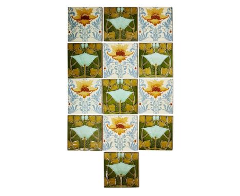 GROUP OF MINTON SECESSION TILES  CIRCA 1900   each with floral and foliate design, impressed maker's marks, 15,5cm square; an