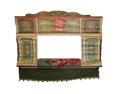 CODMAN  THREE PARTS OF A RARE PUNCH AND JUDY BOOTH PROSCENIUM, POSSIBLY LATE 19TH CENTURY   wood, fabric, paint, in period wo