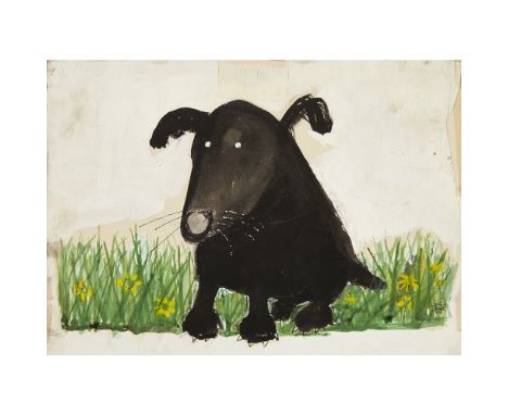 JOHN BURNINGHAM (B. 1936)  'CANNONBALL SIMP': SIMP WAS WHAT MOST PEOPLE WOULD CALL AN UGLY LITTLE DOG   Mixed media on paper,