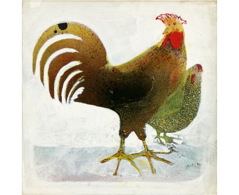 JOHN BURNINGHAM (B. 1936)  CHICKENS   Mixed media, framed, signed on label verso  27.5cm (10.75in) square