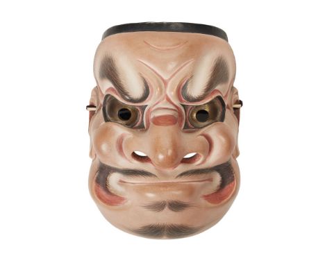 KUSUMOTO  JAPANESE NOH MASK OF OBESHIMI, 20TH CENTURY   hinoki wood, gesso, paint, impressed seal mark on reverse, with fabri