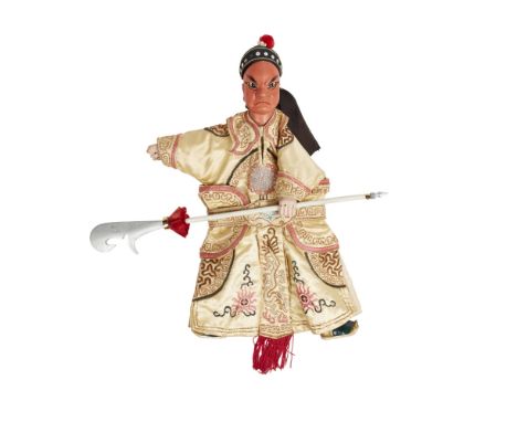 YANG FENG, FIFTH GENERATION PUPPET MASTER OF THE LONGXI PUPPET TROUPE, FUJIAN PROVINCE, CHINA  HAND PUPPET OF GENERAL WU LIE,