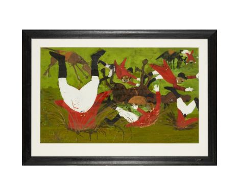 JOHN BURNINGHAM (B. 1936)  'HARQUIN': SPLOSH! SPLASH! THEY ALL FELL INTO SLIMY MUD   Ink and paint, framed, signed on label v