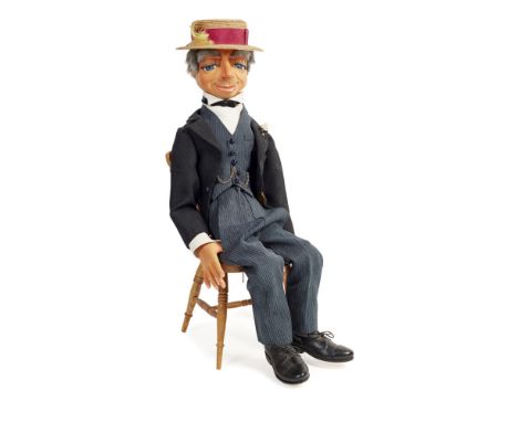 JOHN MICHAEL BLUNDALL (1937-2014)  PUPPET OF PARKER FROM THUNDERBIRDS   carved and painted wood and fabric  57cm x 15cm x 7cm