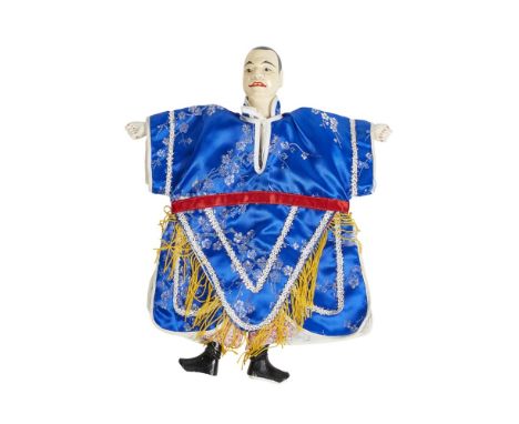 TAIWANESE HAND PUPPET FORMERLY OWNED BY THE GREAT PUPPET MASTER LI TIAN LU WITH BILL BOARD POSTER AND OTHER PUPPETS  20TH CEN