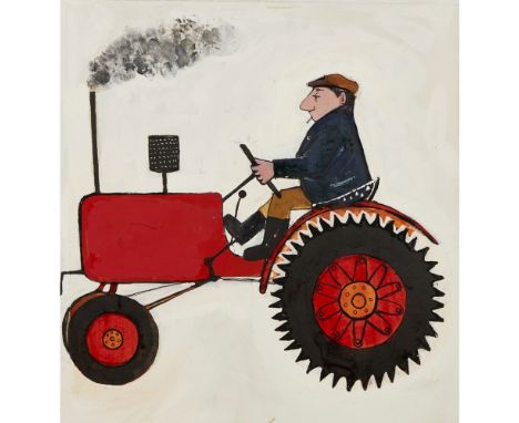 JOHN BURNINGHAM (B. 1936)  T t TRACTOR   Mixed media with sketch verso of a townscape, framed, signed on label verso  49cm x 