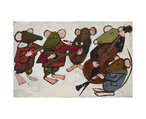 JOHN BURNINGHAM (B. 1936)  'TRUBLOFF': THEY FORMED A LITTLE BAND   Ink, tissue paper and paint, framed, signed on label verso