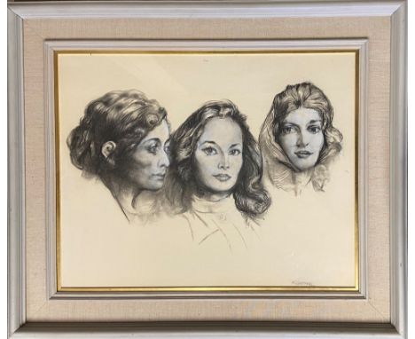  Seán Keating PRHA, (1889-1977) “Three Women,” c. 1972, approx. 53cms x 69cms (21" x 27"),  charcoal, with black conté, highl