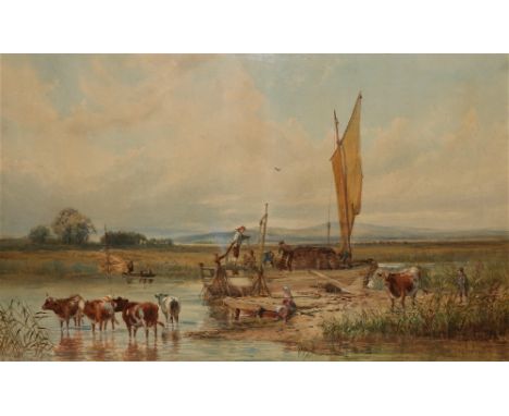 John Faulkner (1835-1894)  “Loading Peat, Co. Westmeath”  c.1860 watercolour on paper approx. 43cms x 71cms (17" x 28") inscr