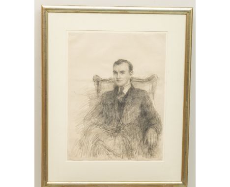 John Butler Yeats, RHA&nbsp; (1839-1922) "Portrait of a Young Gentleman seated", pen and ink, 50cms x 38cms (20" x 15"), moun
