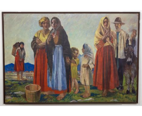 Maurice MacGonigal, PRHA&nbsp; (1900-1979) "Aran Folk," oils on canvas laid on board,&nbsp;&nbsp;109 h x 163 w cms&nbsp; (43"