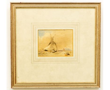 Sir John Crampton, Irish (1805-1886) Watercolour, "Dublin Bay", small seascape with boat in foreground, approx. 9 x 11cms (3½