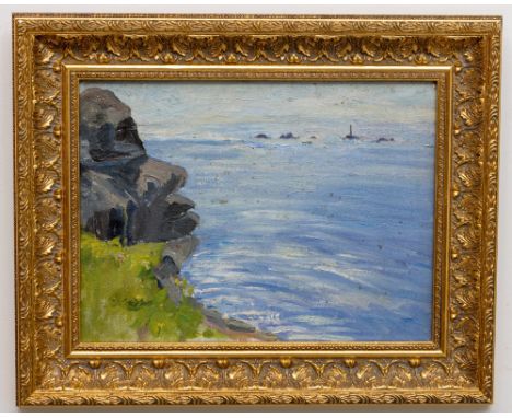 Estella Francis Solomons, HRHA (1882-1968) "Seascape with Boat in Distance," O.O.B., approx. 25cms x 34cms (10" x 13") unsign