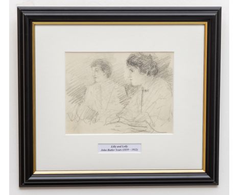 John Butler Yeats, RHA (1839 - 1922)  "Lily and Lolly (Yeats)," pencil sketch depicting Two Ladies seated reading, approx. 12