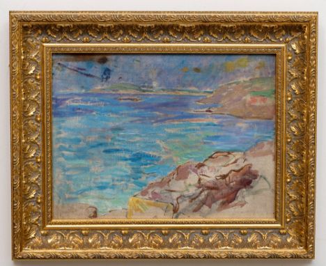 Estella Francis Solomons HRHA (1882 - 1968)  "Seascape with Inlets," O.O.B., approx. 25cms x 34cms (10" x 13"), unsigned, in 