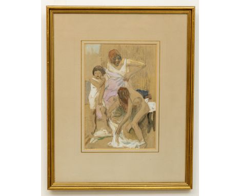 Dame Laura Knight, DBE,RA,RWS (1877-1970) "Bath Time," pen and ink with gouache highlight, approx. 25cms x 18cms (10" x 7")&n