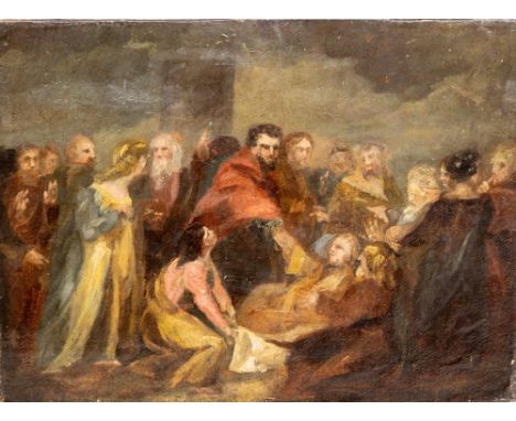 Attributed Nathaniel Dance (1735-1811)&nbsp; &nbsp;"The Raising of Lazarus,"&nbsp; oil sketch on canvas, laid on panel, appro