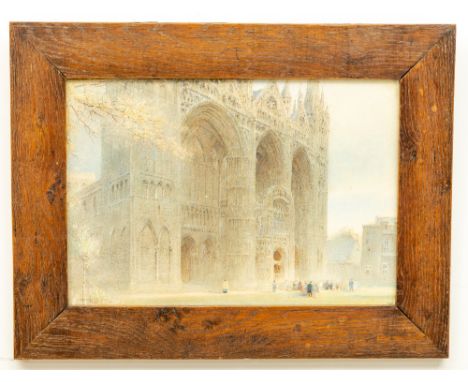 Albert Goodwin, R.W.S., (1845-1932) "Peterborough Cathedral",&nbsp;watercolour, a detailed architectural depiction with multi