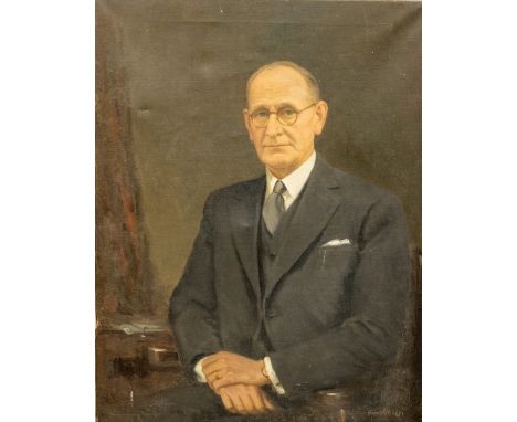 Frank McKelvey, RHA, RUA (1895-1974) "Portrait of a Man," O.O.C.&nbsp;92 h x 71 w cms (36" x 28") An understated and dignifie