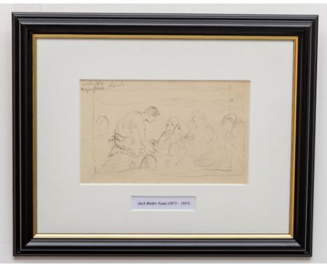 Jack Butler Yeats, RHA (1871 - 1957)  "Waterlily, Nymphaea Hands," pencil sketch, depicting seated man engrossed in conversat