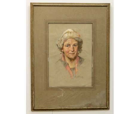 Sean O'Sullivan, R.H.A. (1906-1964) "Portrait of a Lady,"&nbsp;Pastel, head and shoulders of Lady with short hair with pink s