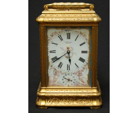 A late 19th/ early 20th century Henry Capt Ormolu carriage repeat-alarm clock, with eight-day movement striking a gong, with 