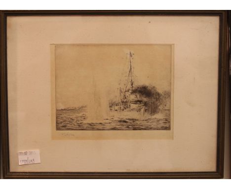 William Lionel Wylie RA (British 1951-1931), HMS Chester under bombardment at Jutland, (the ship on which boy (1st class) Jac