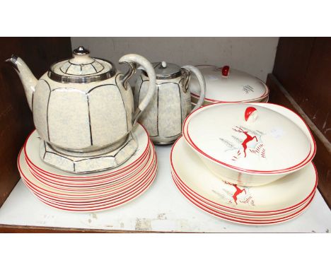 SECTION 18. A Crown Devon part dinner service and a silvered tea set.