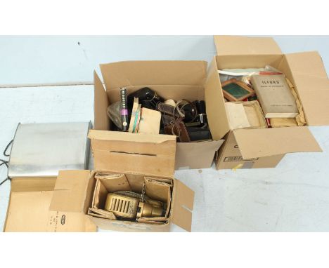 A quantity of assorted camera equipment and other items including a 35mm projector and various dark room equipment.