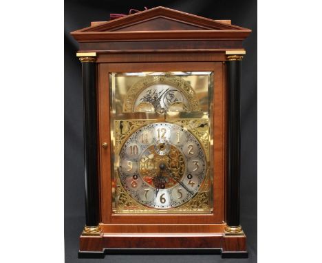 A Modern Kieninger model RWU04 bracket clock, brass dial with silvered chapter ring, moon-phase, subsidiary seconds dial and 