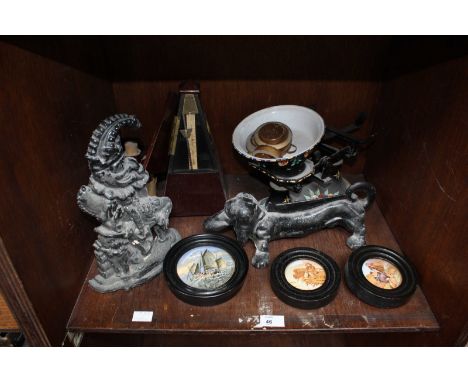 SECTION 46.  Three Victorian pot lids, Mr Punch doorstop and metronome etc