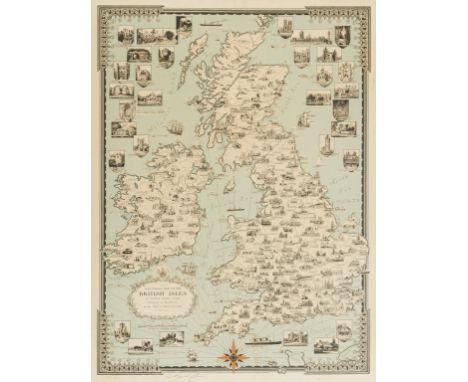 British Isles.- Dudley Chase (Ernest) A Pictorial Map of the British Isles, showing various sites of interest, buildings, ind