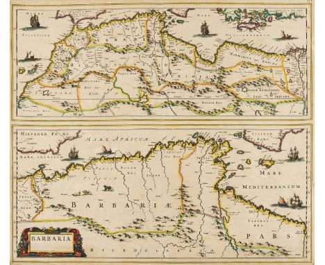 Africa.- Barbary pirates.- Blaeu (Johannes) Barbaria, two maps of the Mediterranean coast of Africa, the top map showing the 