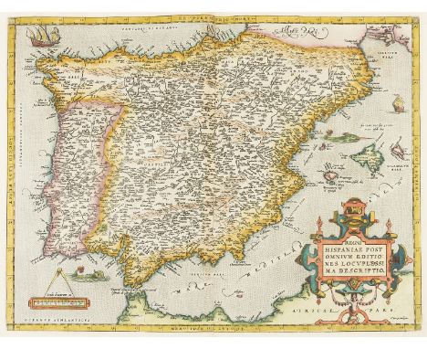 Spain &amp; Portugal.- Ortelius (Abraham) Regni Hispaniae Post Omnium Editiones Locuplessima Descriptio, first state map of t