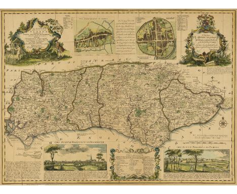 Sussex.- Bowen (Emanuel) An Accurate Map of the County of Sussex. Divided into its Rapes, Deaneries, and Hundreds, decorated 