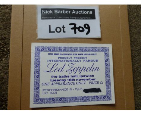 Records : Led Zeppelin ticket from St Matthews Baths, Ipswich concert 16 November 1971 - pristine condition.