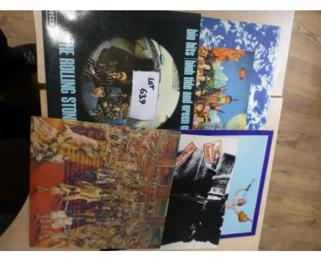 Records : Rolling Stones - 5 albums - UK pressings incl Sticky Fingers/Satanic Majesties etc, all appear to be in excellent c